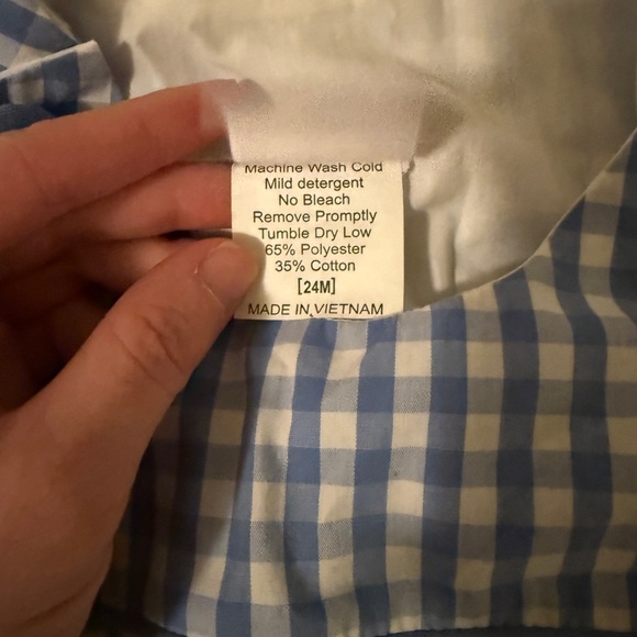 Stitchy Fish Blue Gingham Smocked Golf Cart 4th of July Bubble Romper Like New - Picture 7 of 7